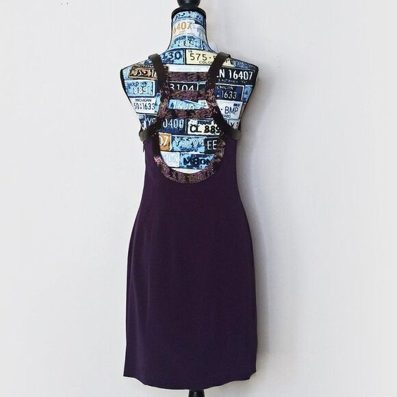 VTG 90s NITELINE Della Roufogali Beaded Cocktail Sheath Dress Open Cage Back 4 - Picture 6 of 15